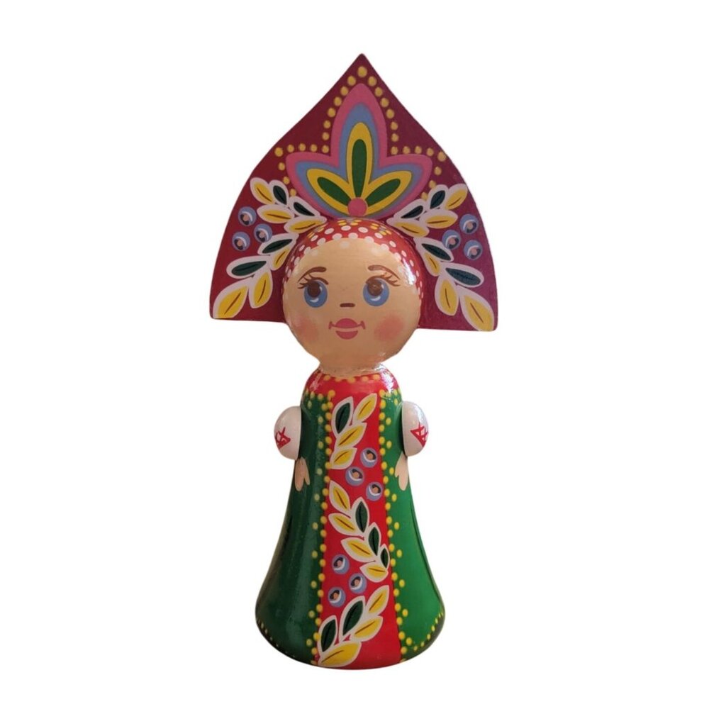 Russian Matryoshka - Handmade Linden Wood Doll Small Green Dress